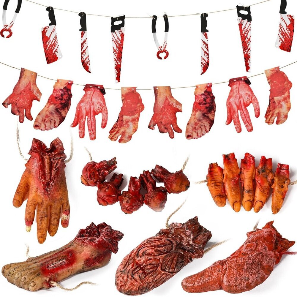 Halloween Decorations Blood Weapon Garland Banner Props Hanging Scary Fake Sever